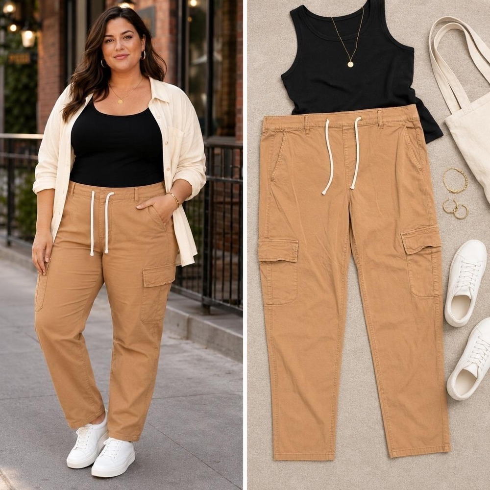 Torrid Weekend Cargo Pants 1X Safari Tan Straight Leg Everyday Utility Plus
